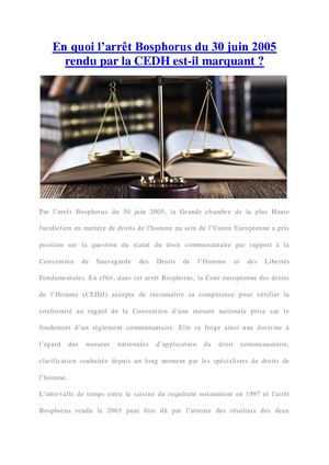 L’arrêt Bosphorus du 30 juin 2005 rendu par la cedh