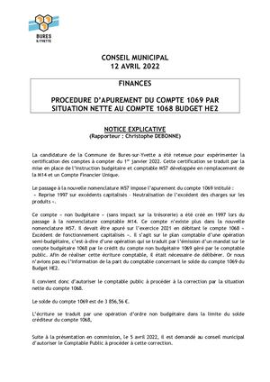15- NOTICE+PROJETDELIB - Apurement Du Compte 1069 - HE2