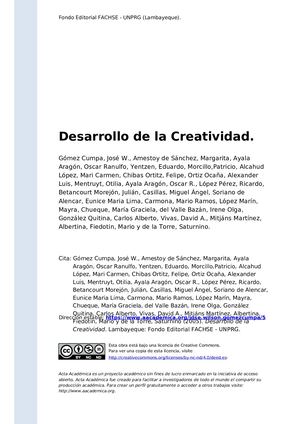03. Desarrollo De La Creatividad Autor José Gómez Cumpa Y Saturnino De La Torre