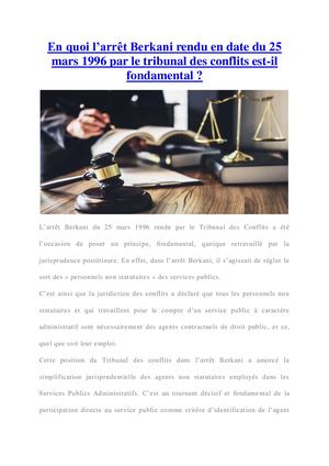 L’arrêt Berkani du 25 Mars 1996 par le Tribunal des Conflits.