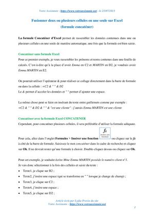 Fusionner deux ou plusieurs cellules en une seule sur Excel (formule concaténer)