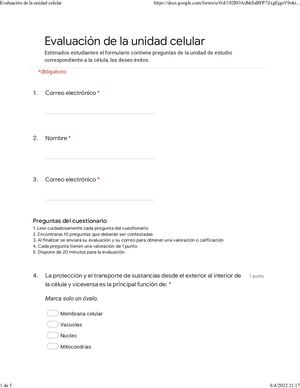 Formulario Evaluación De La Unidad Celular