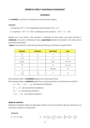 Monómios e Polinómios