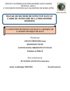 La Fonction De Postulats Chez Kant by Jean AMANI et alii