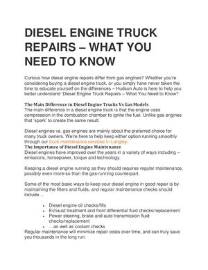 DIESEL ENGINE TRUCK REPAIRS – WHAT YOU NEED TO KNOW