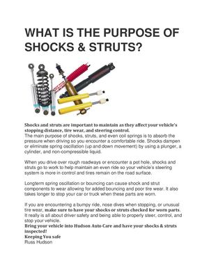 WHAT IS THE PURPOSE OF SHOCKS & STRUTS