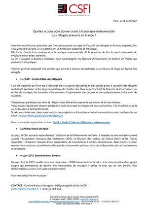 Csfi Communiqué Actions En Faveur Réfugiés Ukrainiens 11 04 2022