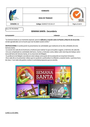 Hoja Trabajo Semana Santa Sec