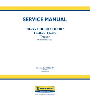 New Holland T8 300 Tractor Service Repair Manual Instant Download