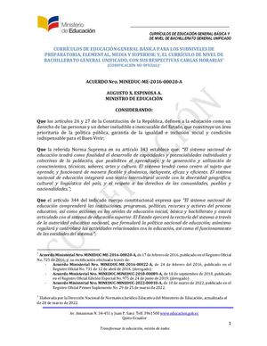 Curriculo De Egb Bachillerato Acuerdo Mineduc Me 2016 00020 A Currículos (Codificado) 20220412