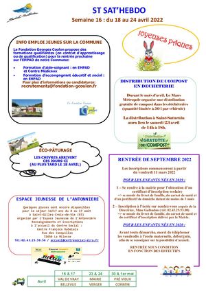 Semaine 16 Du 18 Avril Au 24 Avril 2022