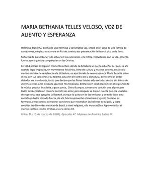 Maria Bethania Telles Veloso, voz de aliento y esperanza