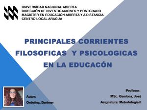 CORRIENTES FILOSOFICAS Y PSICOLOGICAS EN LA EDUCACION