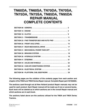 New Holland TN75SA Tractor Service Repair Manual Instant Download