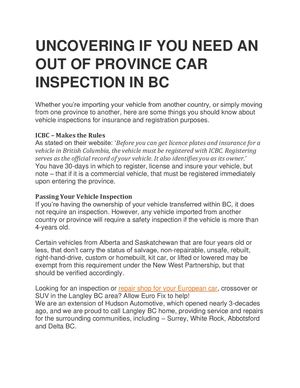 UNCOVERING IF YOU NEED AN OUT OF PROVINCE CAR INSPECTION IN BC