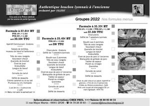 Menus Groupes CHEZ PAUL Lyon