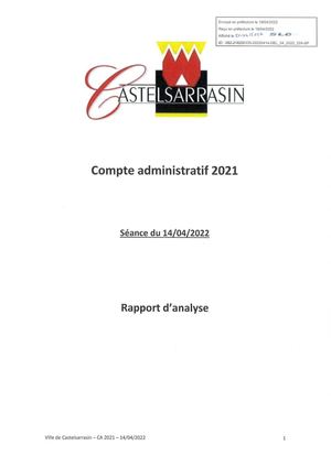 Compte Administratif 2021- Rapport D'analyse