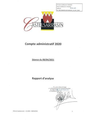 Compte Administratif 2020 - Rapport D'analyse