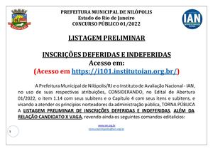 1 CONCURSO NILÓPOLIS - Listagem Preliminar