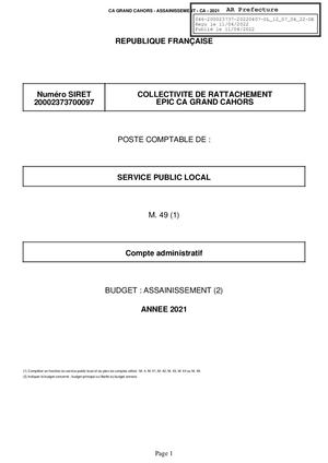 CA 2021 - GRAND CAHORS - ASSAINISSEMENT