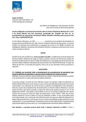 Alegaciones Proyecto Presas San Finx. Diciembre 2021