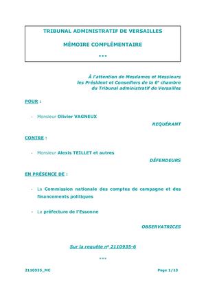 TAVE 2110935 - Mémoire complémentaire