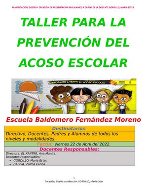 Taller Para El Acoso Escolar 2022