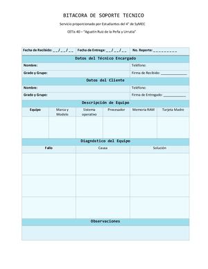 Bitacora De Soporte Tecnico