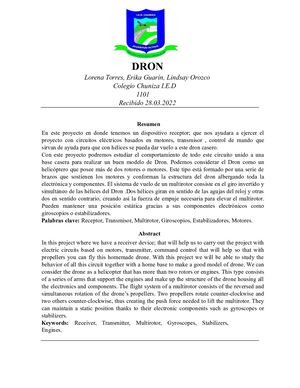 Informe Cientifico Fisica El Dron Lorena Torres , Erika Guarin , Lindsay Orozco 1
