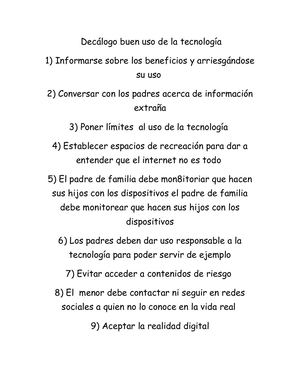 Decálogo Buen Uso De La Tecnología