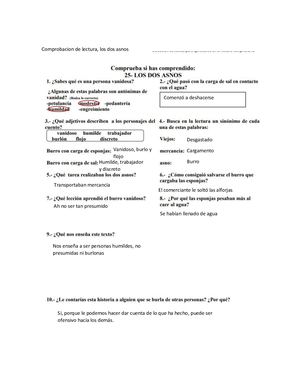 Comprobacion De Lectura, Dos Asnos