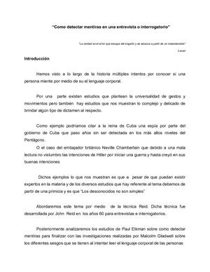 “Como detectar mentiras en una entrevista o interrogatorio”