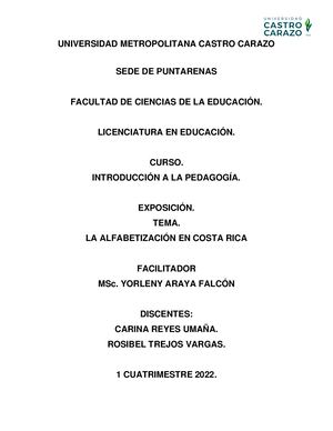 Alfabetización En Costa Rica Ca Y Ro