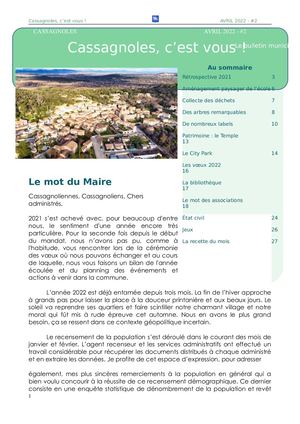 Bulletin Municipal Cassagnoles - Avril 2022