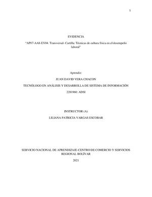 Técnicas De Cultura Física En El Desempeño Labora