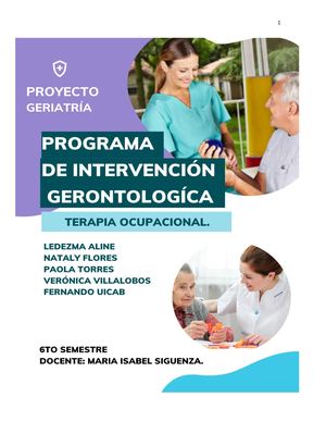 Programa De Intervención Gerontologíca -Terapia Ocupacional