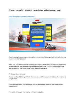 [Cheats Engine] F1 Manager Hack Aimbot + Cheats Codes Mod