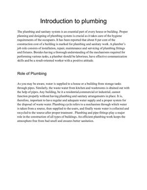 Introduction To Plumbing