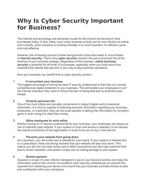 Why Is Cyber Security Important For Business