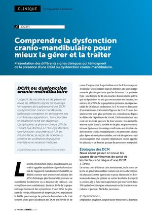 Comprendre la Dysfonction Cranio-Mandibulaire pour mieux la gérer et la traiter - Article Dentoscope, Dr Zamanian