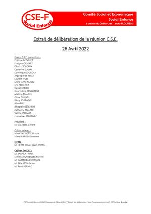 Avis Comptes Administratifs 2021 (CSE du  26 Avril 2022)