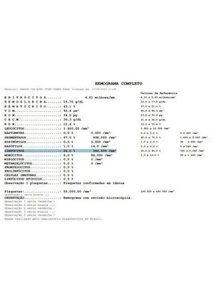 Hemograma Dengue - primeiros dias após manifestação dos sintomas