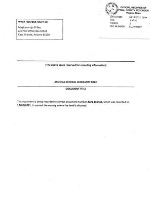 Recorded Correction To Quit Claim Deed - 640 Acres Pinal County AZ