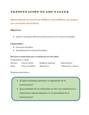 Presentación De Los Talleres de mi proyecto
