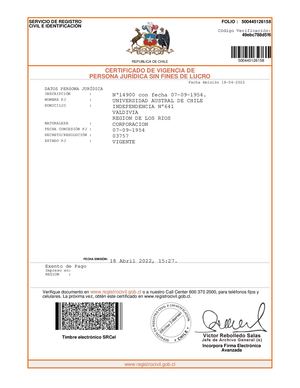 Certificado Vigencia Uach 2022