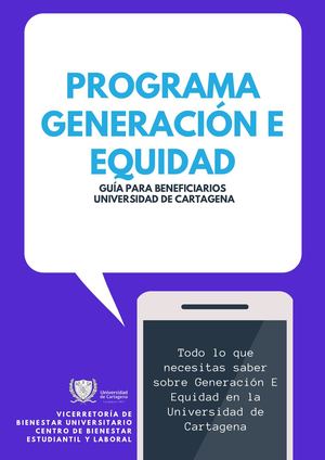 Guía Para Beneficiarios Generación E, Equidad Universidad De Cartagena