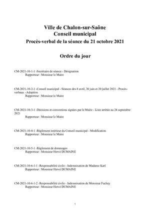 Proces Verbal De La Séance Du Conseil Municipal Du 21 Octobre 2021