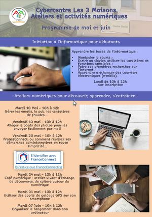 Cybercentre Les 3 Maisons, programme de Mai et Juin 2022