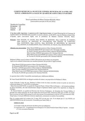 Compte-Rendu du Conseil Municipal du 14 04 2022