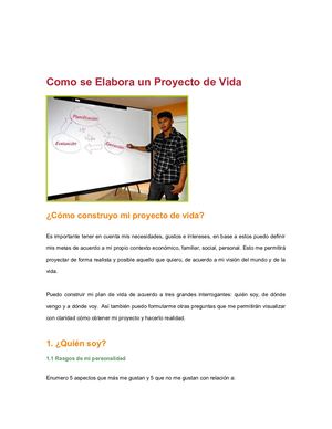 Como Elaborar Un Proyecto De Vida